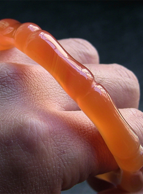 天然巴西玛瑙手镯/巧雕竹节/节节高升/香橙色/水润通透玉髓2001