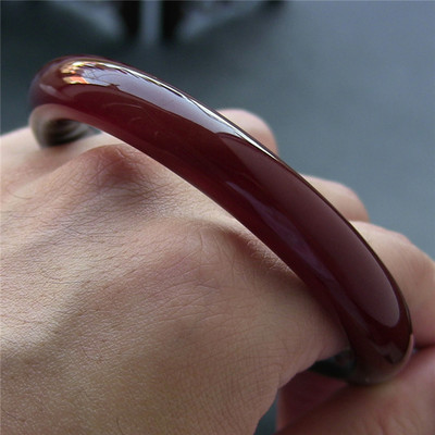 天然巴西玛瑙手镯/复古圆条/鸡血红飘水墨玉髓/俏色原色756