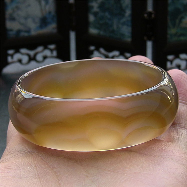 天然巴西玛瑙手镯/加宽加厚/原色无优化/蜜糖色/精美纹理/水润透