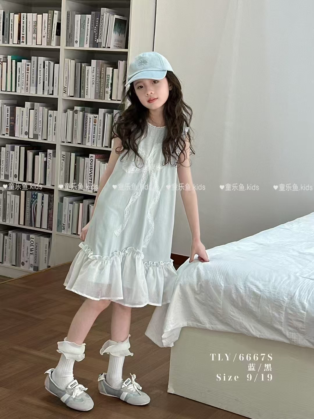 童乐鱼2025夏季新款女童韩版蕾丝蝴蝶结背心裙儿童洋气连衣裙6667