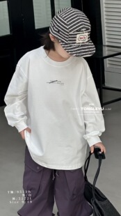 童乐鱼2025秋新款 纯棉长袖 T恤男女童百搭字母打底衫 9533 儿童韩版
