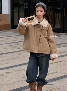 7+kids2025冬新款儿童羊羔绒翻领羽绒服外套女童洋气保暖潮25006