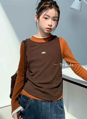 —7+kids童装2025秋冬韩系女童打底衫两件套T恤磨毛上衣潮78600
