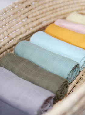 纯色muslin纱布被竹纤维加纯棉薄款婴儿小宝宝包被浴巾柔软细腻夏