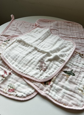 纯棉卡通手帕粉色蓝色小花朵方巾柔软亲肤吸汗巾文艺小众五条装