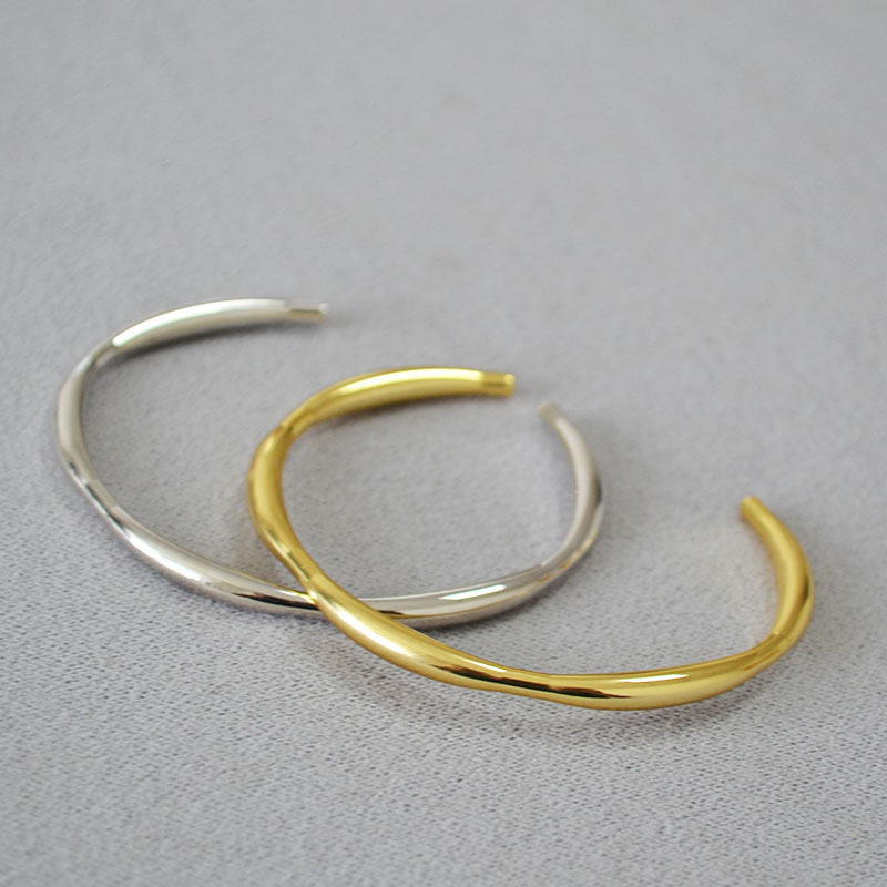 日韩小众设计简约黄铜镀金不规则凹凸线条高级感百搭个性开口手镯