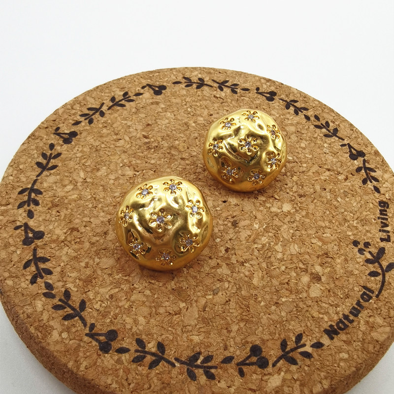 时尚花朵镶钻耳环黄铜镀金锆石女