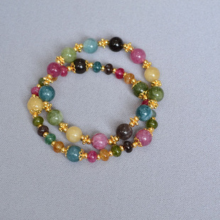 弹力手链女 中国风小众设计复古文艺彩色碧玺手工串珠清新甜美个性