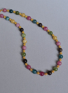 中国风碧玺真石项链串珠天然石女