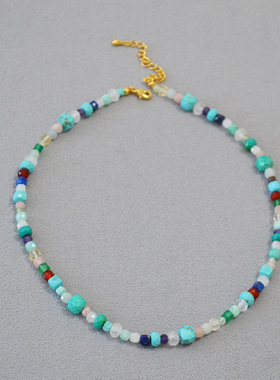 欧美蓝色刻面小众项链天然石女