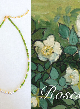 新中式小众设计夏日新款清新橄榄绿色刻面真石串珠淡水珍珠项链女