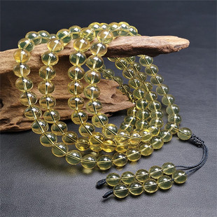 蓝珀108佛珠手链男女款圆珠手串多米尼加手珠念珠毛衣链净水手饰