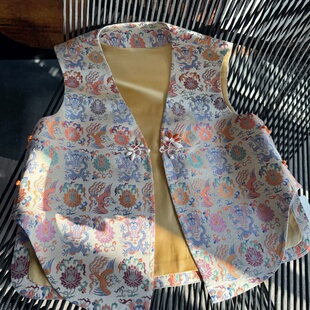 DARONG高级定制上久楷龙凤穿蓮宋锦马甲手工盘花坎肩