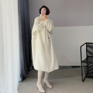 DR大荣小铺高定苏力羊驼绒泰迪熊大衣保暖御寒奶白色秋冬外套长款