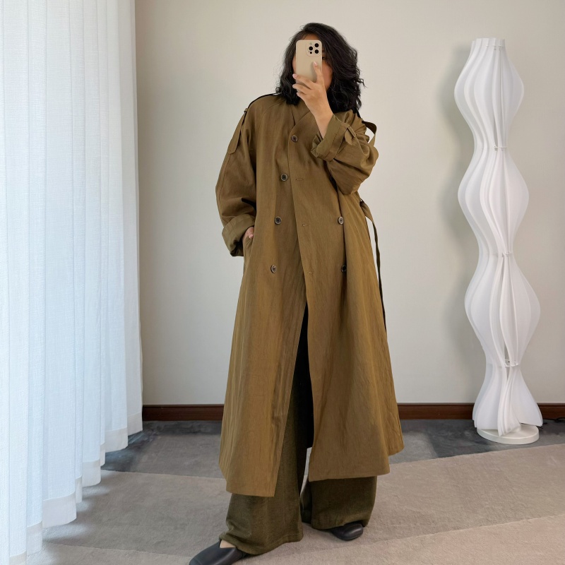 苔绿风衣长款秋冬廓形老钱风