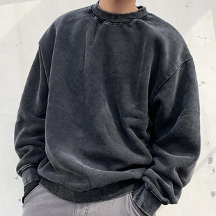 重磅美式Kanye洗水圆领卫衣侃爷oversize嘻哈阔型落肩纯色连帽衫