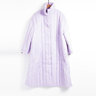 出北欧 产前样 女士竖条绗缝 宽大款式长款棉衣外套