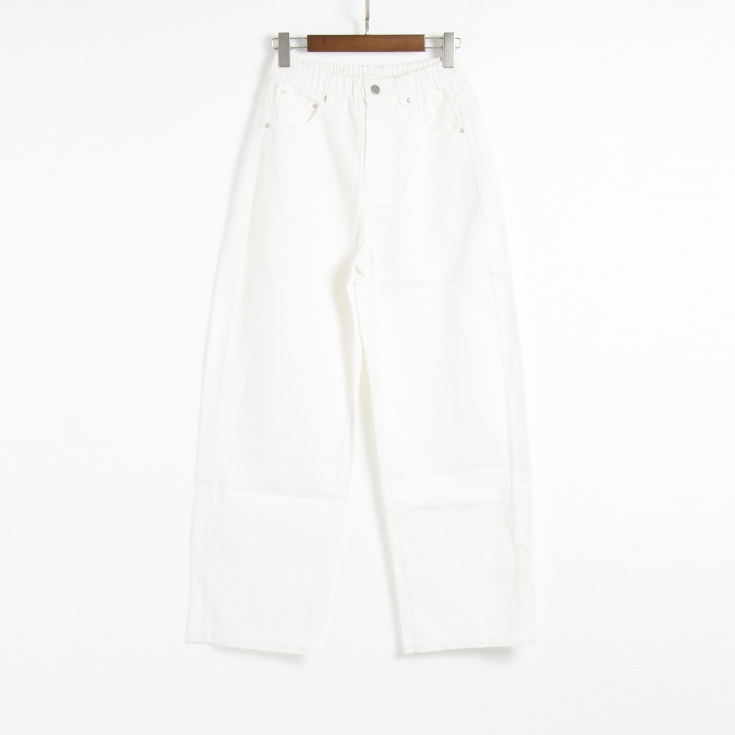 新款 女士 天丝加棉白色春夏款宽松阔腿直筒牛仔长裤