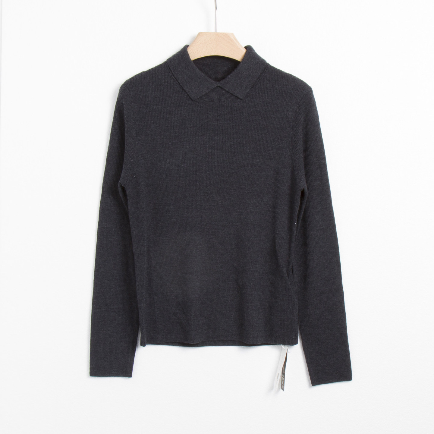 超*细美丽诺羊毛小翻领针织打底衫