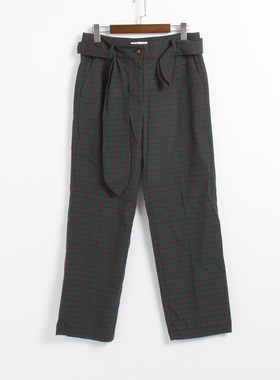 出北欧 产样 女士腰带款 千鸟格 宽松直筒 休闲长裤 84605
