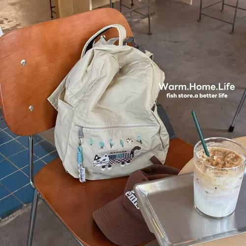 刺绣猫咪双肩包旅行轻便妈咪包