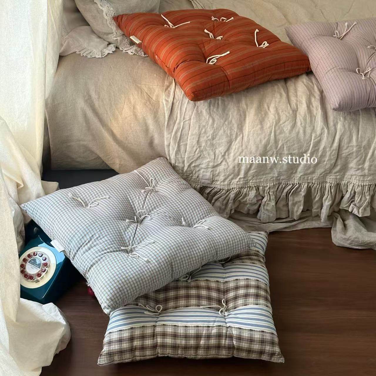 maanw 蝴蝶结绑带坐垫ins风布艺条纹椅垫沙发靠垫客厅榻榻米垫,居家布艺,椅垫,淘宝优惠券,粉丝福利购,淘宝优惠卷