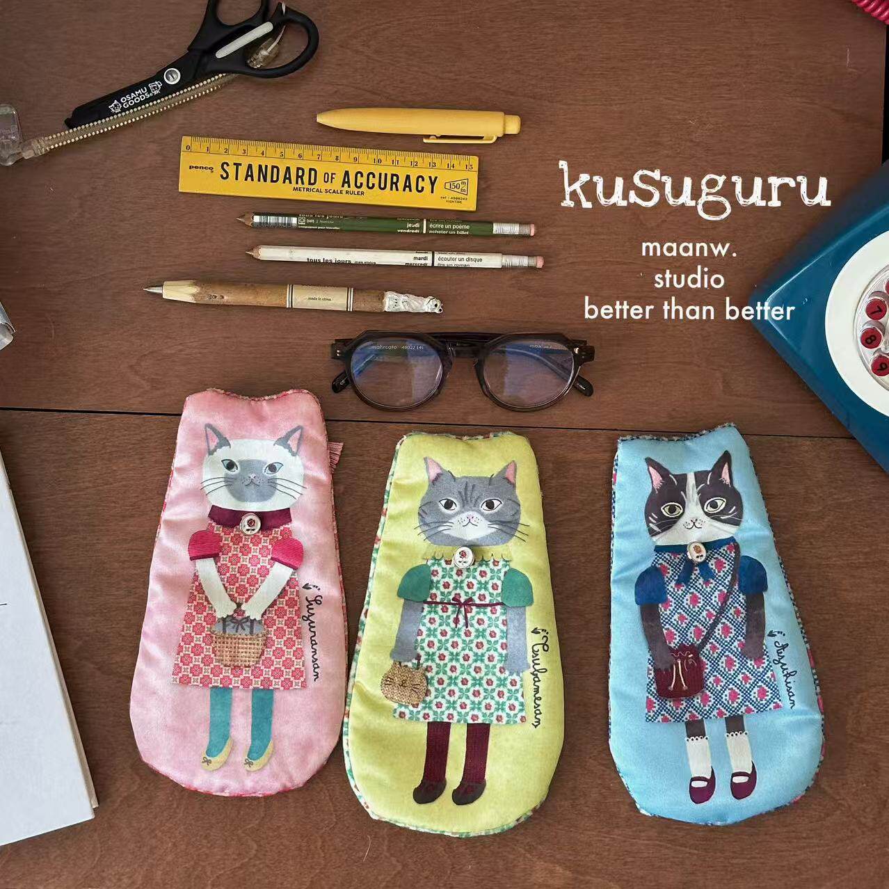 maanw 日本kusuguru蜜豆公主绸缎感拉链袋零钱包笔袋眼镜包