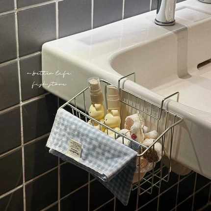 *Fish store*厨房水槽置物架洗碗海绵刷子沥水架不锈钢抹布挂架