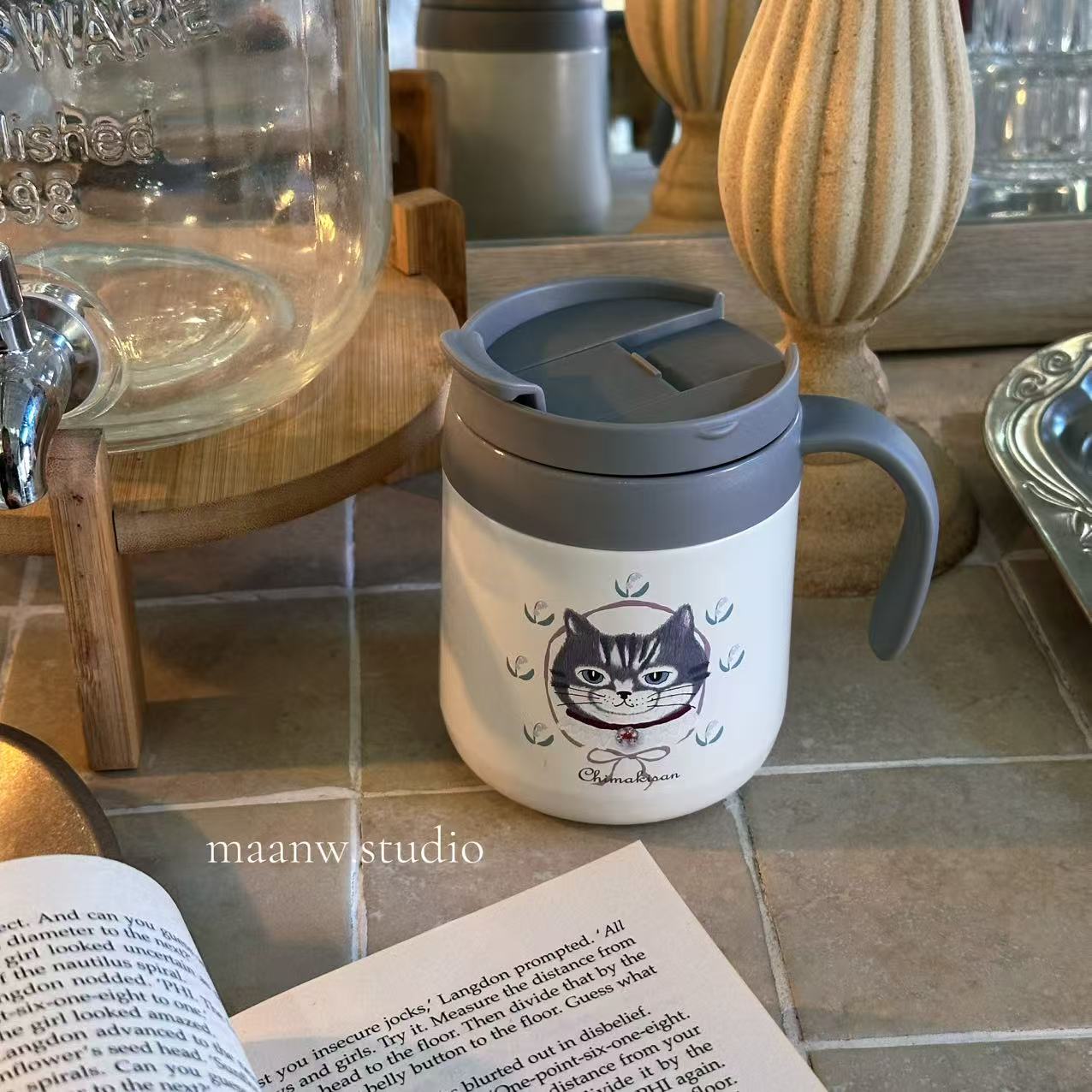 maanw 日本kusuguru蜜豆公主304不锈钢保冷保温杯真空手柄带盖杯