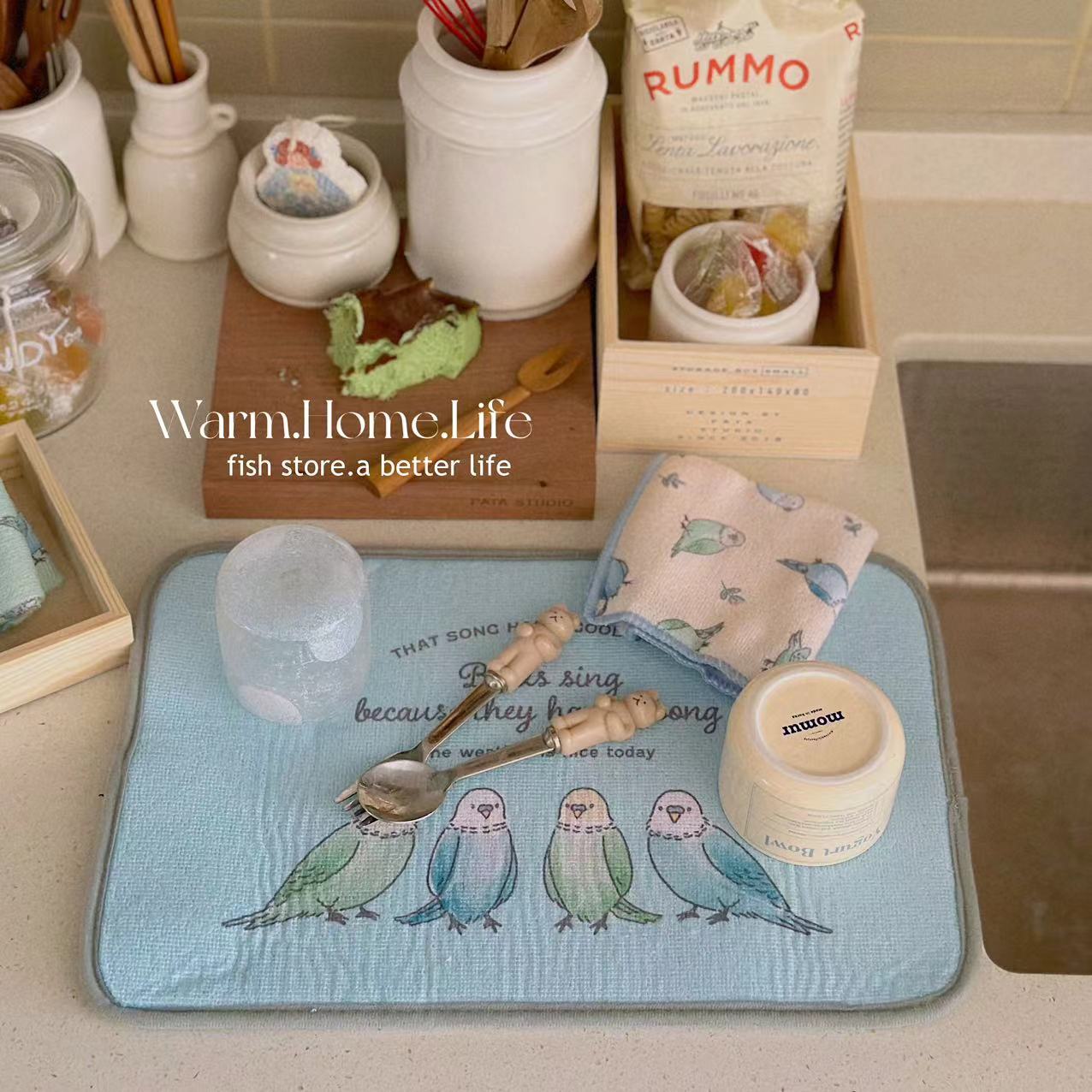 可爱鹦鹉厨房台面可挂吸水垫