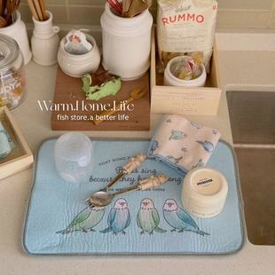 出口日本可爱鹦鹉厨房台面可挂吸水垫餐垫洗碗布 store Fish