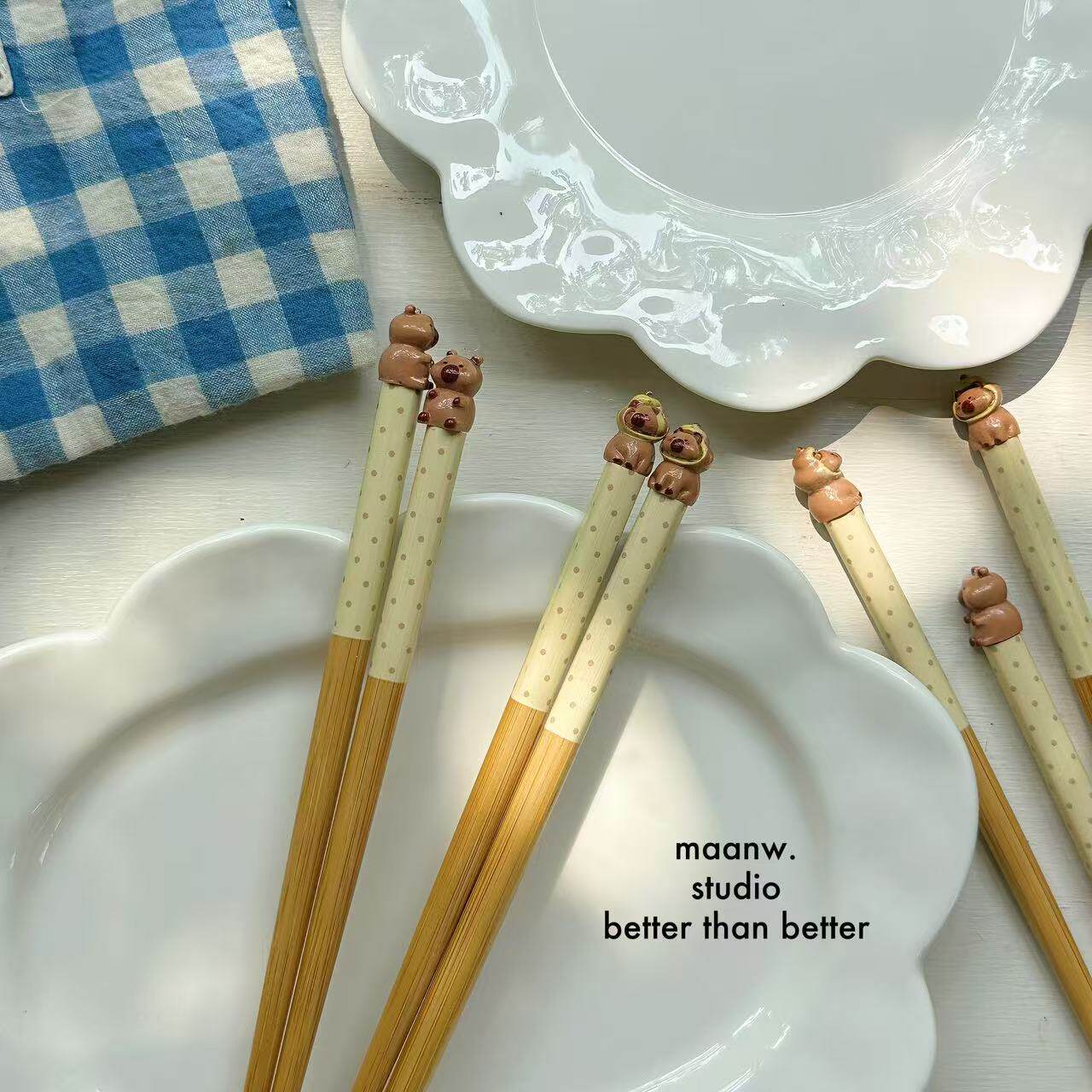 maanw 卡皮巴拉可爱楠竹筷子大人儿童家用餐具礼盒装送人礼物