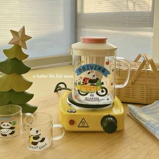 郊游熊猫冷水壶耐热玻璃杯泡茶壶耐高温大容量水壶 store Fish