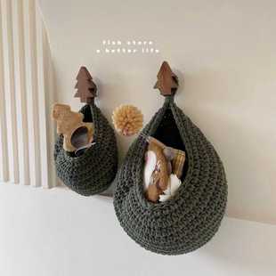 手工编织水滴鸟巢棉线可挂收纳袋网兜水果杂物储物 store Fish