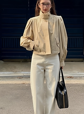 米白色阔腿牛仔裤 男女伪娘同款 中性风宽松直筒裤 百搭显瘦长裤