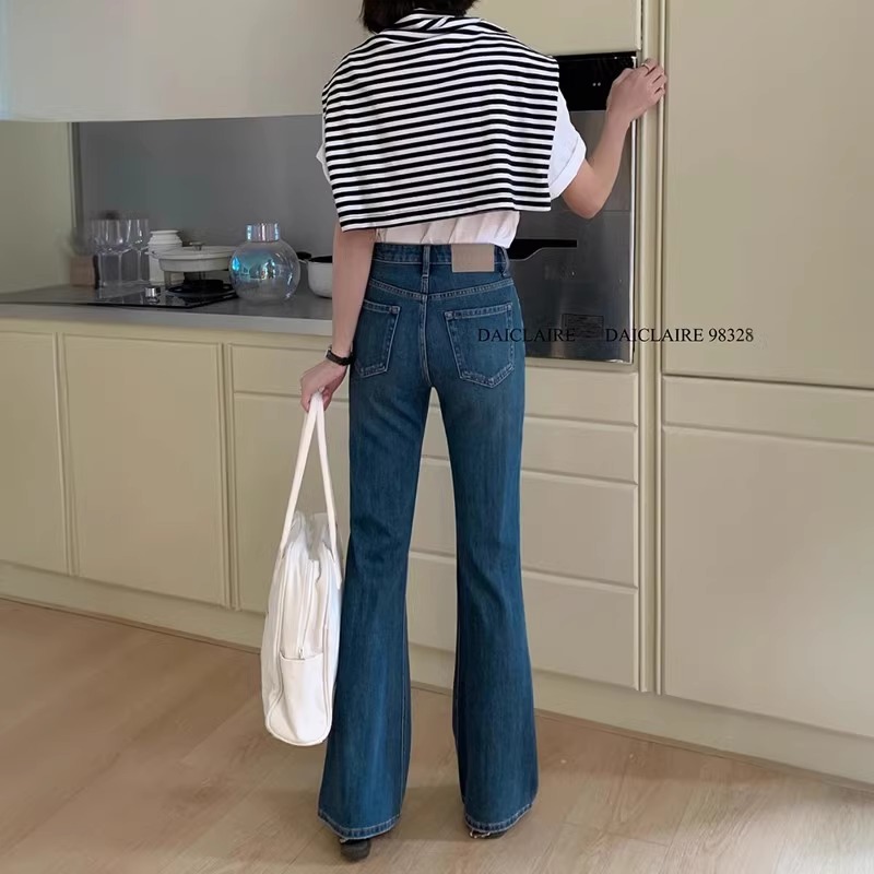 daiclaire代嘉儿98328牛仔裤女夏季薄款高腰显瘦蓝色喇叭微喇长裤