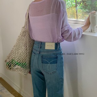 daiclaire代嘉儿99552牛仔裤 女夏季 薄款 高腰弹力蓝色九分烟管裤