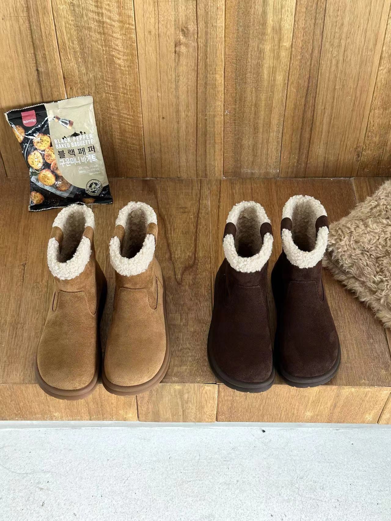 反绒皮厚底雪地靴新款冬季加绒勃肯鞋保暖加厚丑萌雪地靴她致3097