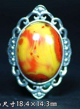 北票战国红鸡油黄蛋面925银戒指