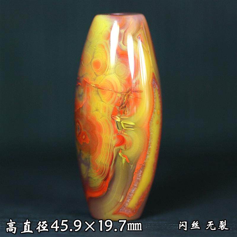 天然北票战国红玛瑙艳红黄闪丝老料大勒子桶珠转运珠吊坠挂件项坠