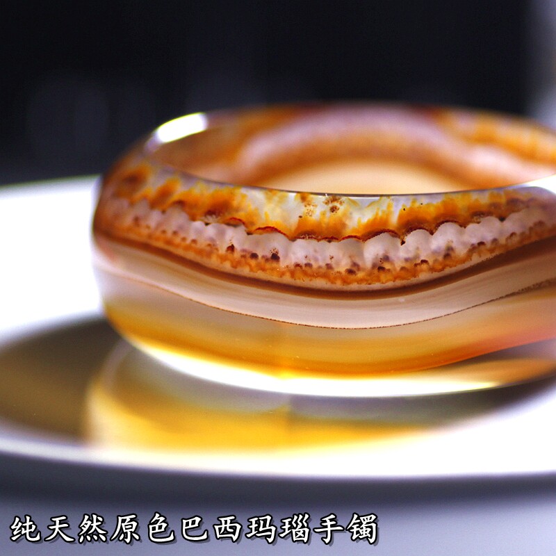 天然原矿原色巴西玛瑙高冰玉髓腰缠万贯女款手镯贵妃镯轮胎镯礼品