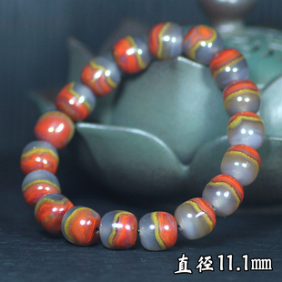 天然北票战国红玛瑙红黄高冰缠丝老料同料老型珠桶珠手链手串手钏