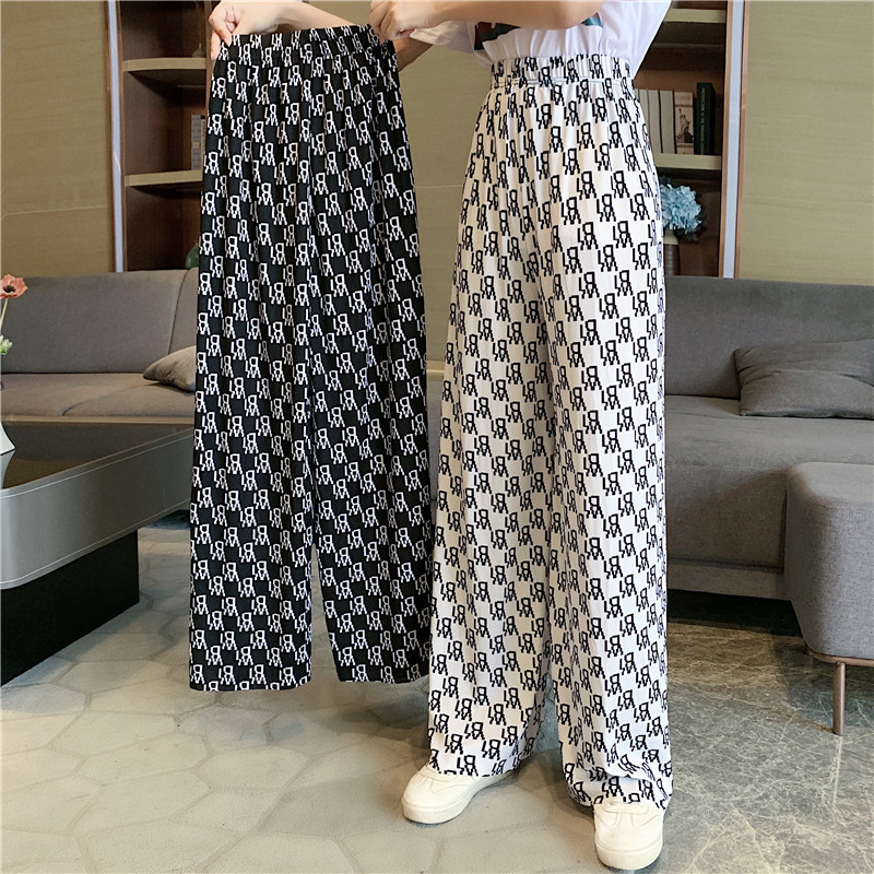 Real price Hong Kong style wide leg pants summer loose letter drooping mop pants thin high waist casual pants