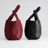 藤也家定制高品质日式 文艺复古进口牛皮百搭柔软真皮手挽水桶女包