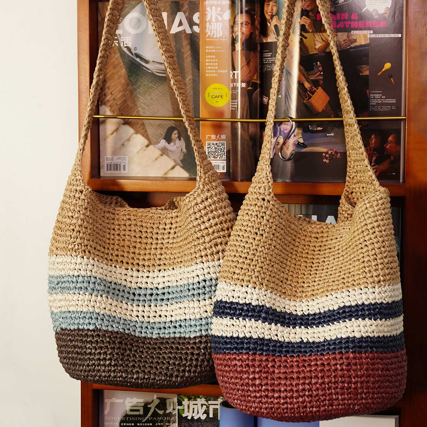 2026夏季新款大容量PP草编织包拼色条纹度假旅游单肩斜挎水桶包女,箱包皮具/热销女包/男包,通用款女包,淘宝优惠券,粉丝福利购,淘宝优惠卷