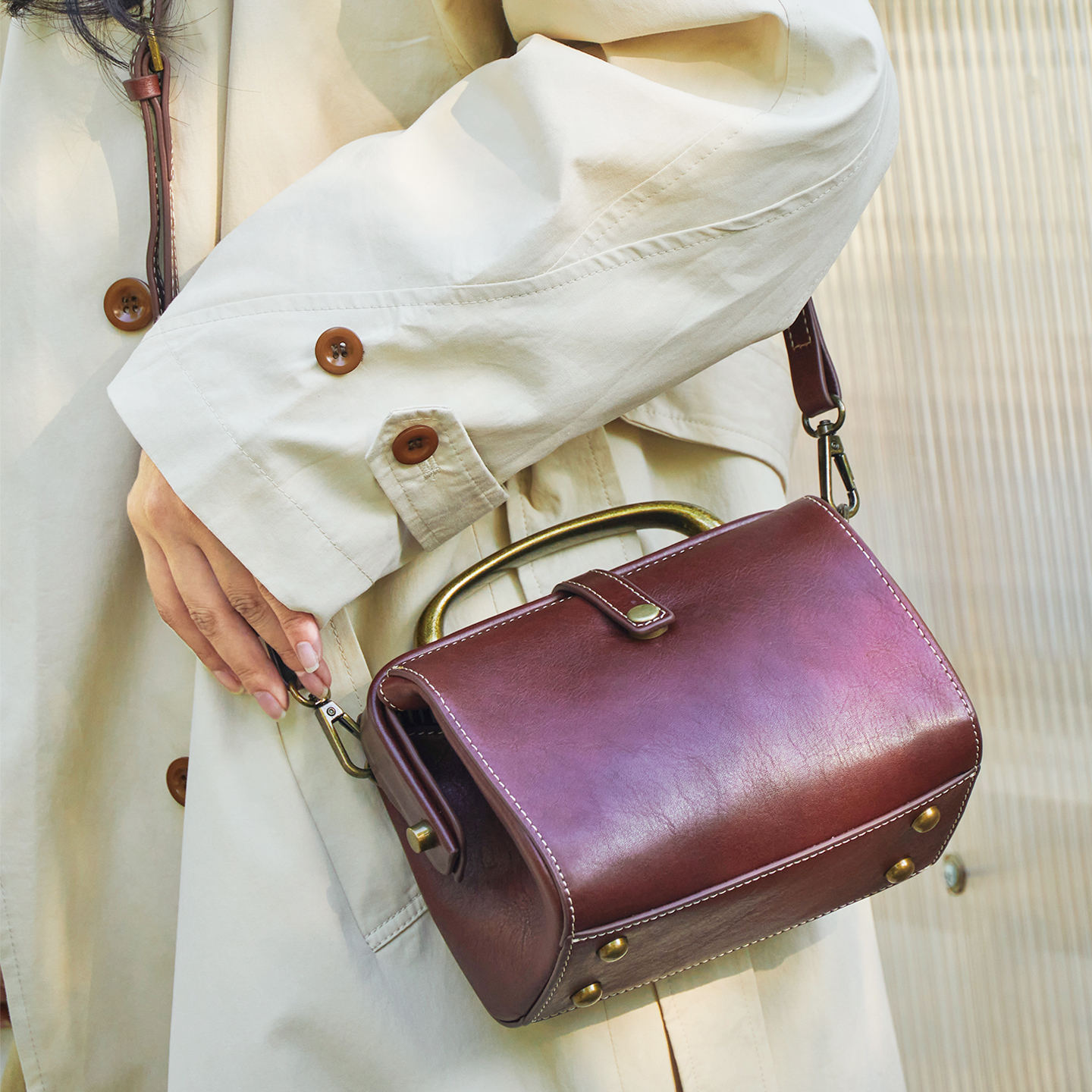 复古头层牛皮手提医生包女单肩包