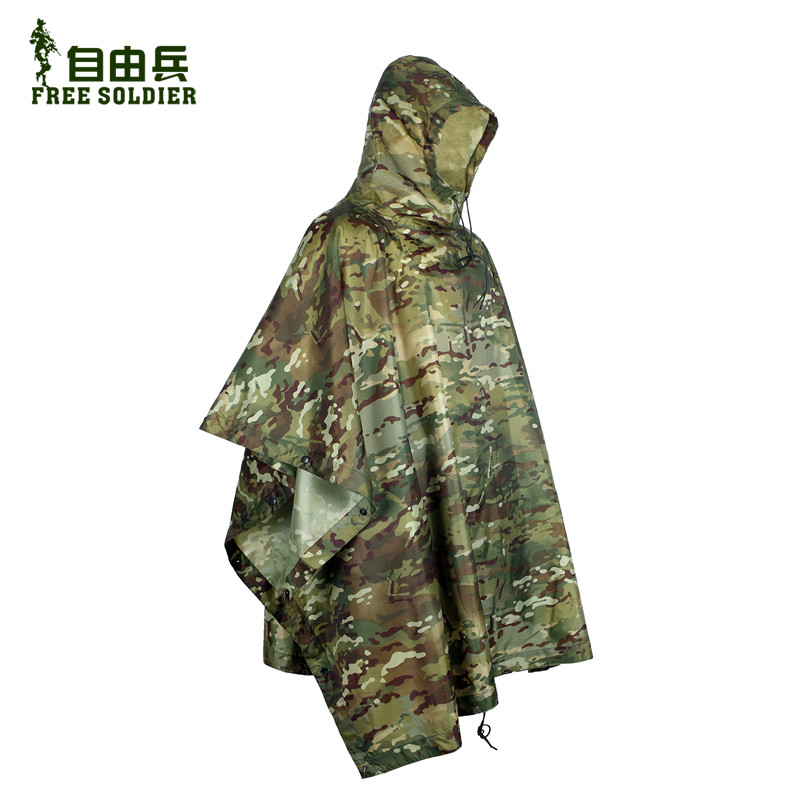 自由兵户外运动迷彩雨衣多功能野营地垫吉利服丛林伪装登山雨披