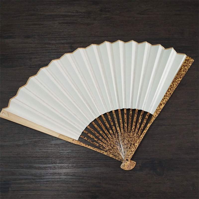 精工文玩宣纸折扇9.5寸天然斑竹老料黑芝麻雪花竹合青扇骨扇子