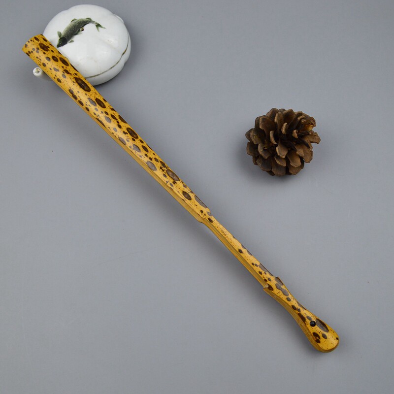 浙派老艺人制作95寸天然斑竹老料梅鹿琵琶头扇骨文玩折扇蜡底