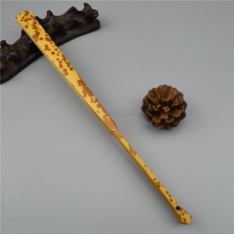 文玩折扇9.5寸天然斑竹云南红湘妃水滴头扇骨扇子蜡底红花配扇面